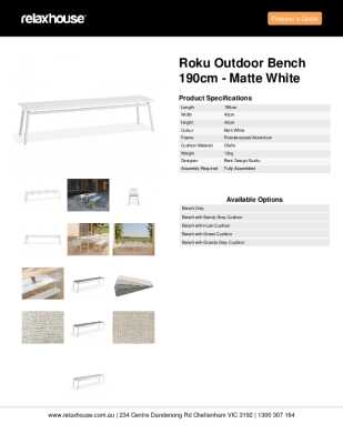 Tear Sheet: Roku Outdoor Bench 190cm - Matte White