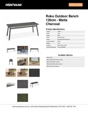 Tear Sheet: Roku Outdoor Bench 120cm - Matte Charcoal