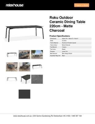 Tear Sheet: Roku Outdoor Ceramic Dining Table 220cm - Matte Charcoal