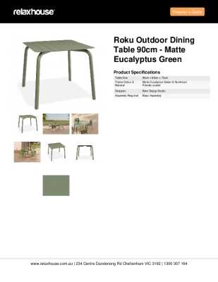 Tear Sheet: Roku Outdoor Dining Table 90cm - Matte Eucalyptus Green