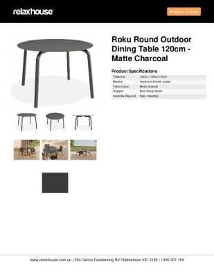 Tear Sheet: Roku Round Outdoor Dining Table 120cm - Matte Charcoal