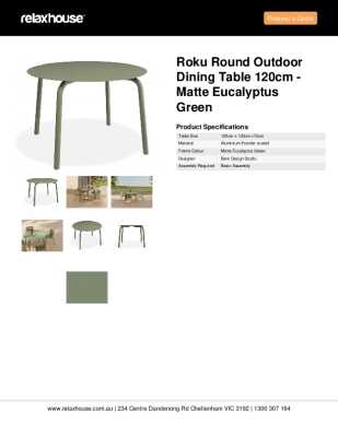Tear Sheet: Roku Round Outdoor Dining Table 120cm - Matte Eucalyptus Green