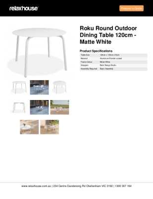 Tear Sheet: Roku Round Outdoor Dining Table 120cm - Matte White