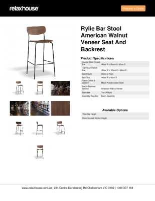 Tear Sheet: Rylie Bar Stool American Walnut Veneer Seat and Backrest