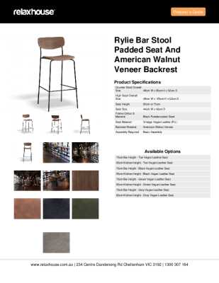 Tear Sheet: Rylie Bar Stool Padded Seat and American Walnut Veneer Backrest