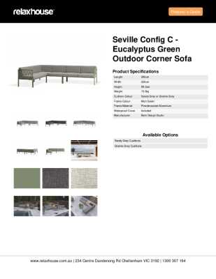 Tear Sheet: Seville Config C - Eucalyptus Green Outdoor Corner Sofa
