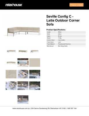 Tear Sheet: Seville Config C - Latte Outdoor Corner Sofa