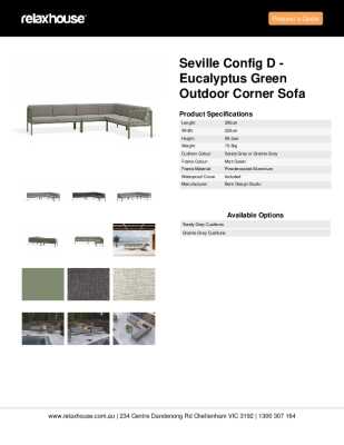 Tear Sheet: Seville Config D - Eucalyptus Green Outdoor Corner Sofa