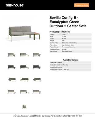 Tear Sheet: Seville Config E - Eucalyptus Green Outdoor 2 Seater Sofa
