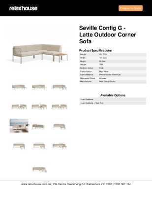 Tear Sheet: Seville Config G - Latte Outdoor Corner Sofa