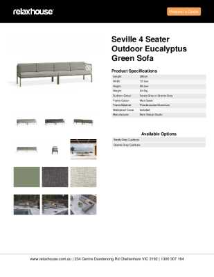 Tear Sheet: Seville 4 Seater Outdoor Eucalyptus Green Sofa
