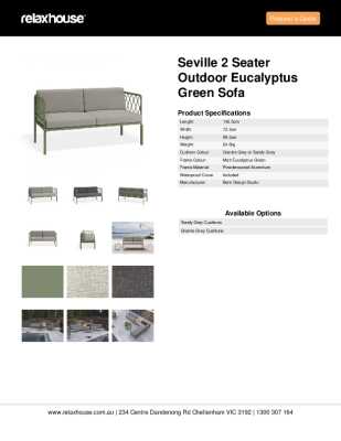 Tear Sheet: Seville 2 Seater Outdoor Eucalyptus Green Sofa	