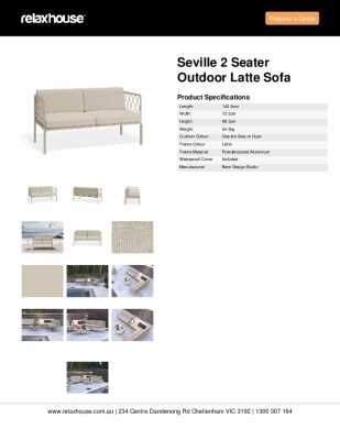 Tear Sheet: Seville 2 Seater Outdoor Latte Sofa	