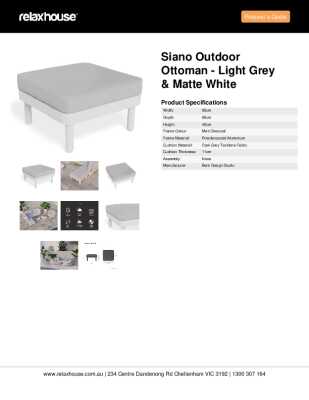Tear Sheet: Siano Outdoor Ottoman - Light Grey & Matte White 