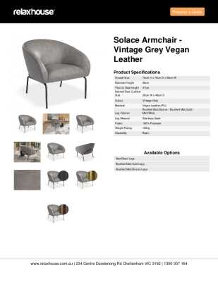 Tear Sheet: Solace Armchair - Vintage Grey Vegan Leather