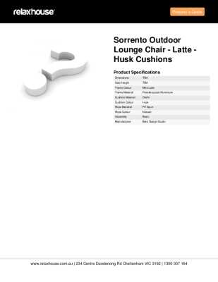 Tear Sheet: Sorrento Outdoor Lounge Chair - Latte - Husk Cushions