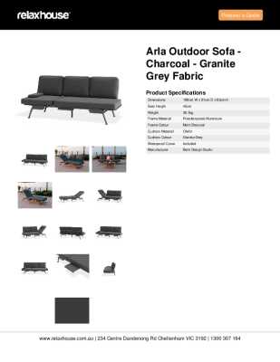 Tear Sheet: Arla Outdoor Sofa - Charcoal - Granite Grey Fabric