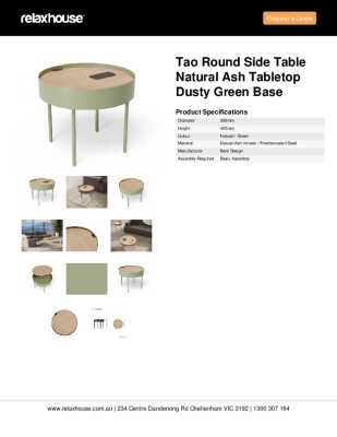 Tear Sheet: Tao Round Side Table Natural Ash Tabletop Dusty Green Base 
