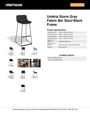 Tear Sheet: Umbria Storm Grey Fabric Bar Stool Black Frame