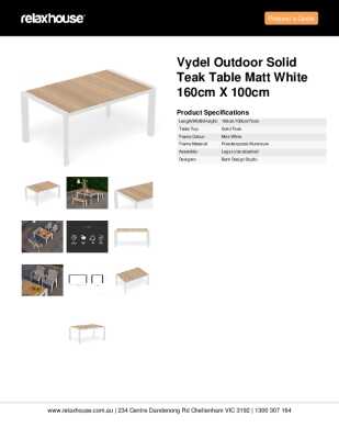 Tear Sheet: Vydel Outdoor Solid Teak Table Matt White 160cm x 100cm