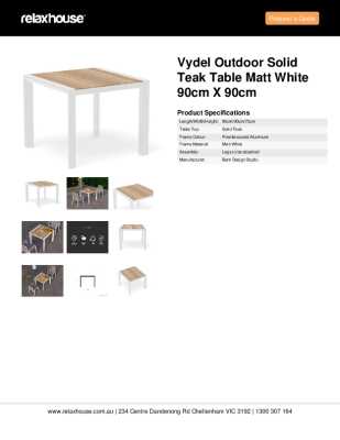 Tear Sheet: Vydel Outdoor Solid Teak Table Matt White 90cm x 90cm