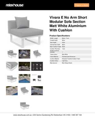 Tear Sheet: Vivara E No Arm Short Modular Sofa Section Matt White Aluminium with Cushion