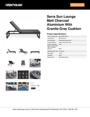 Tear Sheet: Serra Sun Lounge Matt Charcoal Aluminium with Granite Grey Cushion