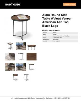 Tear Sheet: Alora Round Side Table Walnut Veneer American Ash Top Black Legs