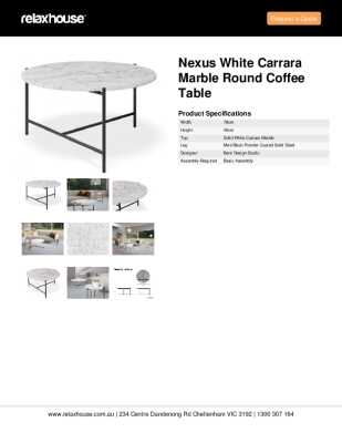 Tear Sheet: Nexus White Carrara Marble Round Coffee Table