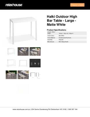 Tear Sheet: Halki Outdoor High Bar Table - Large - Matte White 