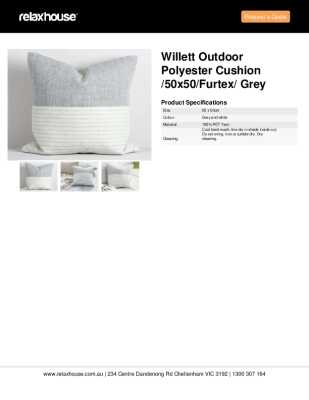 Tear Sheet: Willett Outdoor Polyester Cushion /50x50/Furtex/ Grey