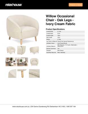 Tear Sheet: Willow Occasional Chair - Oak Legs - Ivory Cream Fabric