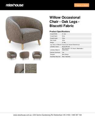 Tear Sheet: Willow Occasional Chair - Oak Legs - Biscotti Fabric