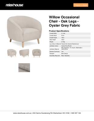 Tear Sheet: Willow Occasional Chair - Oak Legs - Oyster Grey Fabric