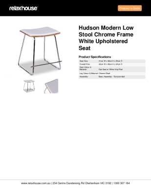 Tear Sheet: Hudson Modern Low Stool Chrome Frame White Upholstered Seat
