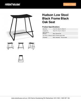 Tear Sheet: Hudson Low Stool Black Frame Black Oak Seat