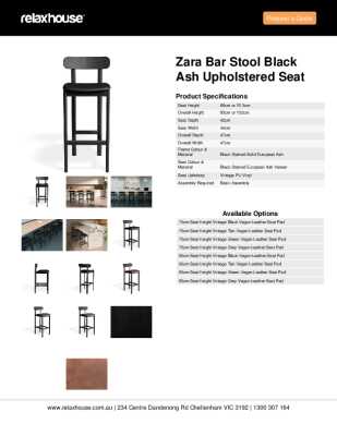 Tear Sheet: Zara Bar Stool Black Ash Upholstered Seat