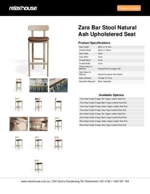 Tear Sheet: Zara Bar Stool Natural Ash Upholstered Seat